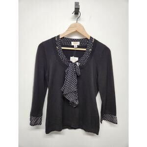 Vtg. Talbots Petites Women's Black Cotton/Silk Sweater W/Polka Dots Trim, Size M